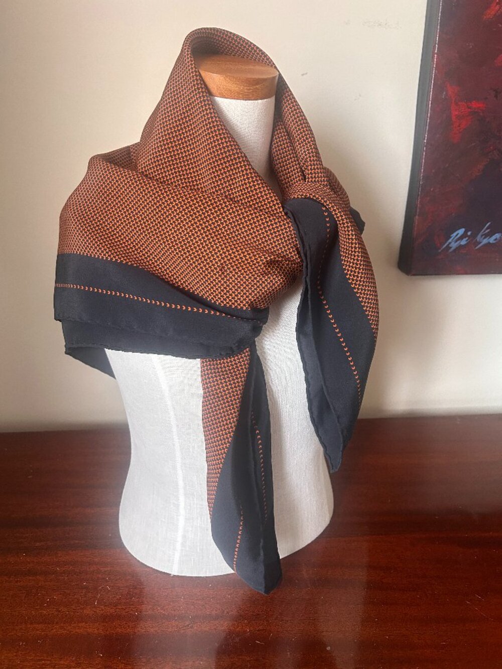 Vintage Chanel Silk Square Scarf – Orange & Black Micro CC Pattern